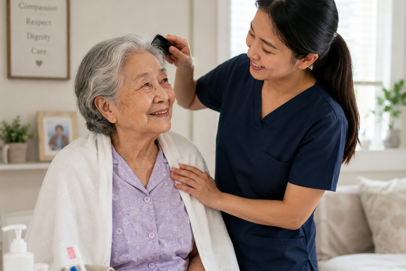 Personal Care Services for Seniors: Help With Bathing, Dressing, and Daily Routines 3 Caregiver helping a senior with daily personal care routines at home